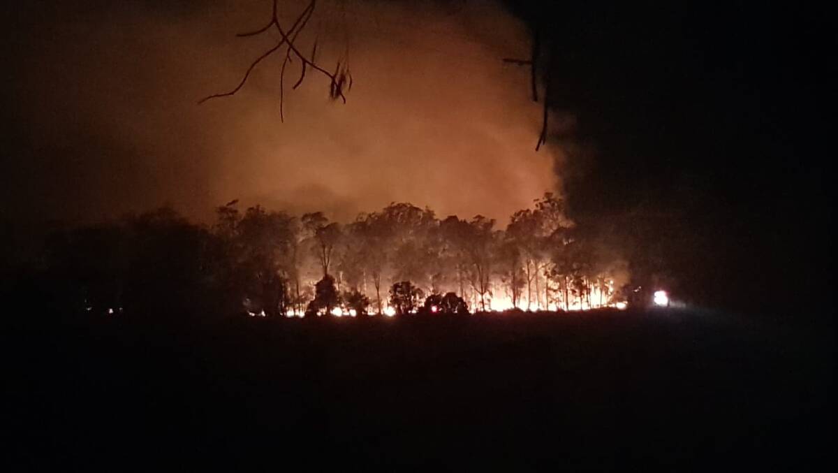 Backburning at the Hillville fire overnight. Photo: Rodney O'Regan