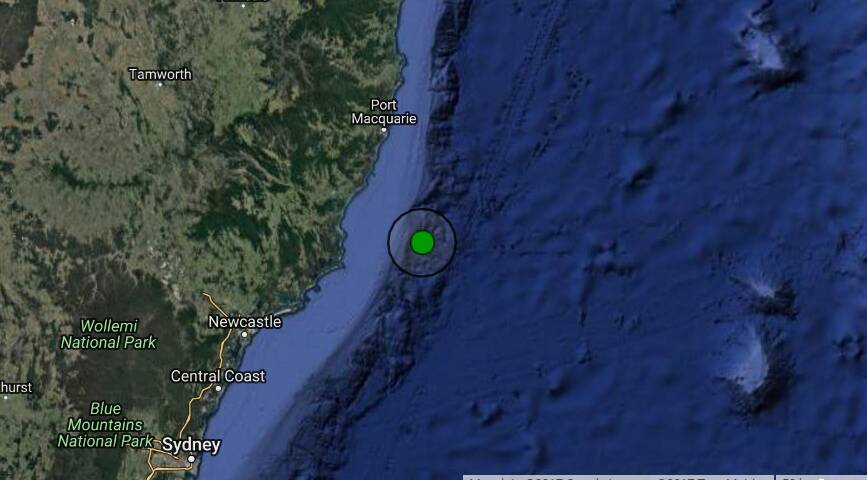 Shock: Geoscience Australia says the earthquake hit at the coordinates of -32.278, 153.238 and at a depth of 10km. Photo: Geoscience Australia. 