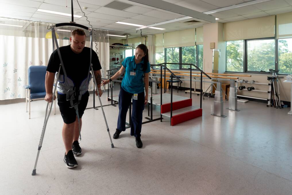 Jake Davey is completing two physiotherapy sessions each day in his bid to regain the ability to walk.