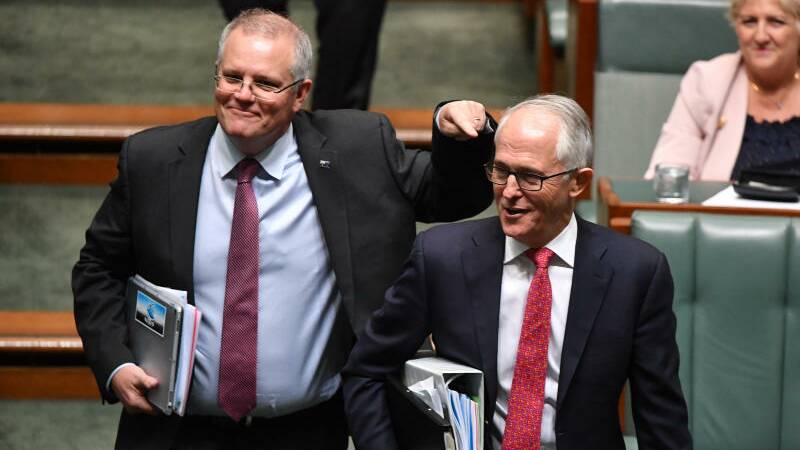 Treasurer Scott Morrison and Prime Minister Malcolm Turnbull during Question Time in the House of Representatives. Photo: AAP Image/Mick Tsikas