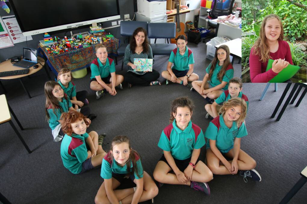 Book launch: Bobin Public School students with relieving principal Sarah Parker. Inset the book's author Maia Oates. Photo: Supplied