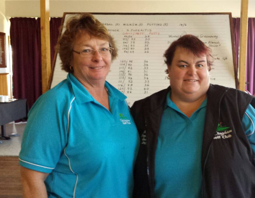 Women's golf: Monthly medal winner Katrina Greenaway (right) with Sharon Juozaitis. Photo: Supplied