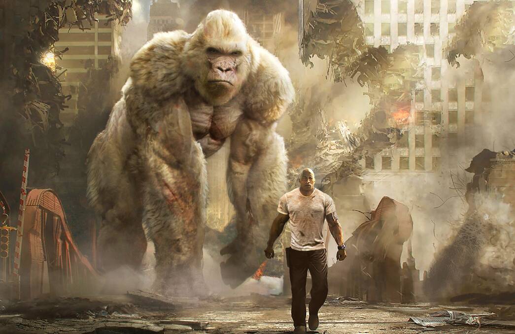 Massive: Star Dwayne Johnson is on a quest to find an antidote to the genetic mutation which made his gentle gorilla George into a monster. Photo: New Line Cinema
