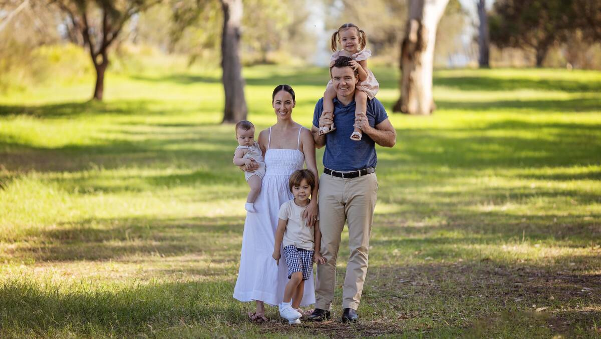Labor mayoral candidate Cr Adam Shultz with his wife Cassandra, Seaton, 7 months, Mackenzie, 2, and Sidney, 4. Picture supplied