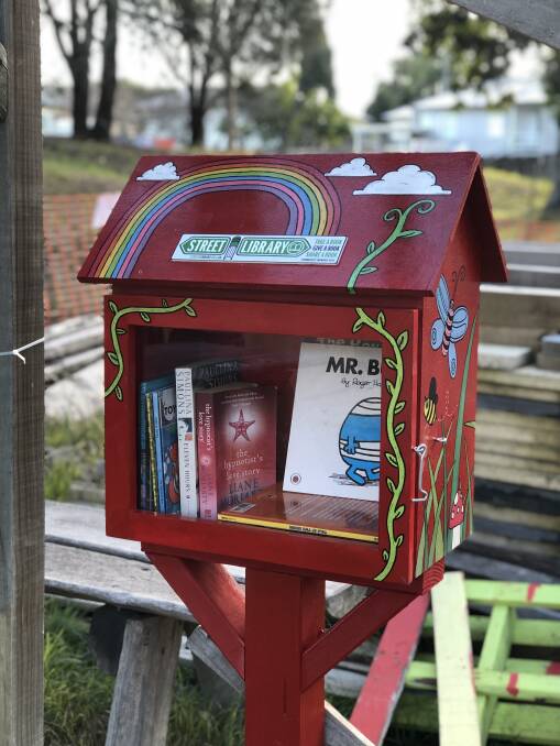 Talented artist Chloe Hargreaves of Elusive Art gifted her time and skill to create the beautiful Street Library. Photo: Ainslee Dennis.
