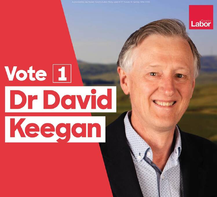 Dr David Keegan ran as the Country Labor candidate in the March 23 State election for the seat of Myall Lakes.