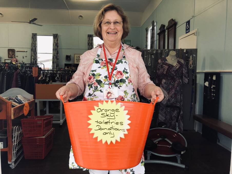 Elaine Windred says the Lower Manning Uniting Church congregation is happy to support Orange Sky, and is inviting the community to also bring donations to put in the orange tub during Paton Hall Fete. Photo: Ainslee Dennis.