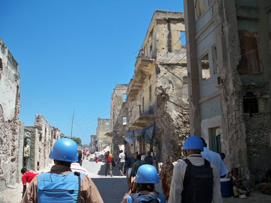 Walking through the war zone of downtown Mogadishu.