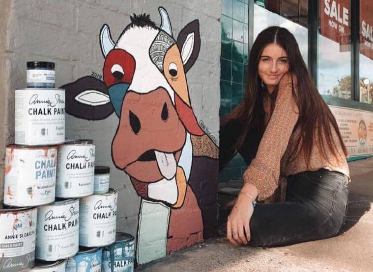 Bessie the Cow was painted by Chloe Hargreaves in the main street of Wingham. Photo: supplied