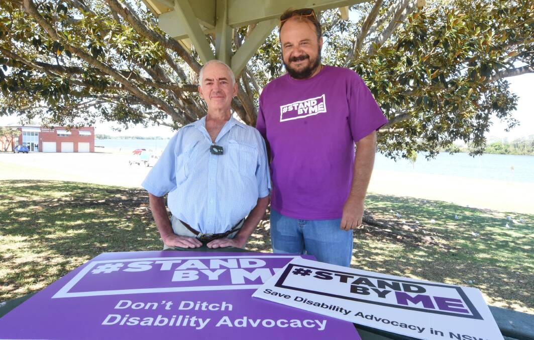 Advocate Grant Murray and John Chick are united in the fight to retain NSW Government funded disability advocacy services in Taree. They are urging the community to communicate their support for the service to Member for Myall Lakes, Stephen Bromhead. Photo: Scott Calvin.