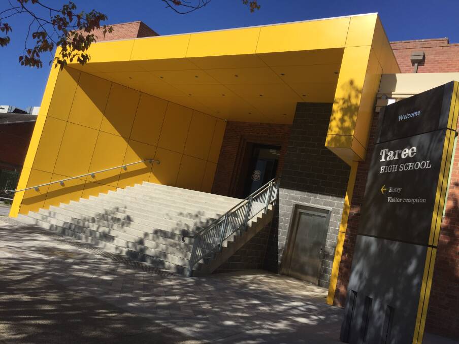 Modern Makeover: The controversial new modern entrance to Taree High School in Albert Street is a bold design statement for the school that is more than 100 years old.