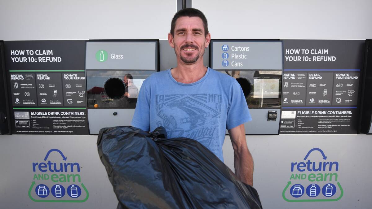Richard Blunt of Taree is supportive of the Return and Earn scheme, but concerned by the amount of rubbish that is dumped at the machine sites. Photo: Scott Calvin.