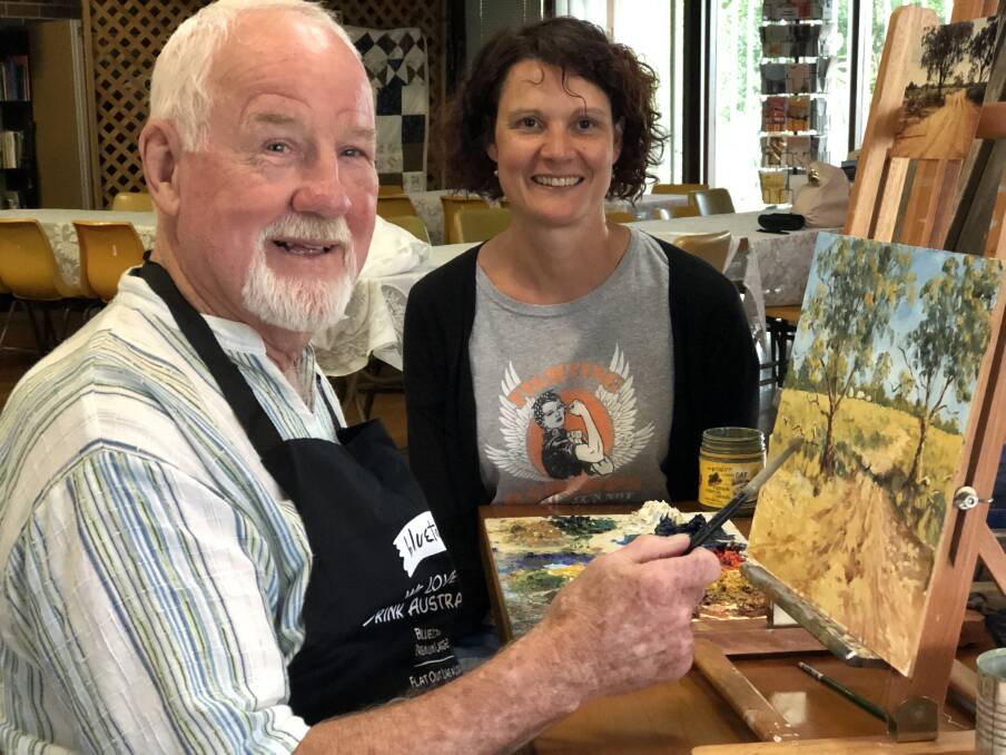 Jillian and Tinonee artist, Ron Hindmarsh founded Art & Soul in Wingham. The fortnightly art classes support ex-servicemen and emergency services personnel living with PTSD and depression. Photo: Ainslee Dennis.