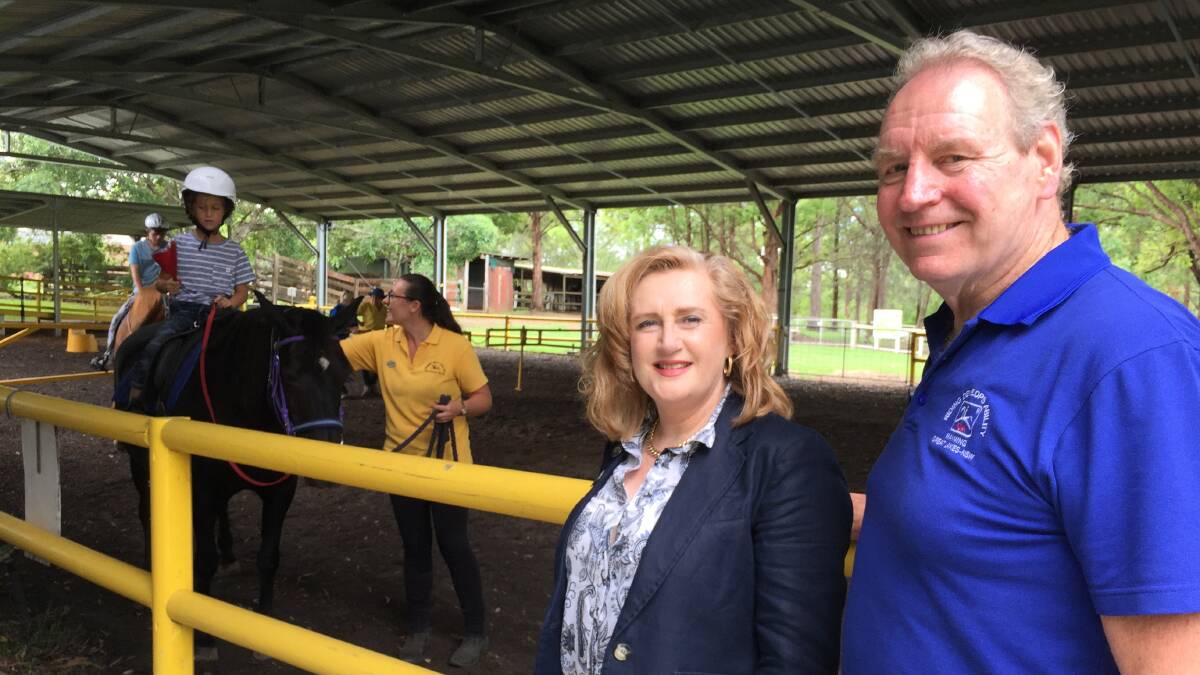 Jennifer Leslie and Ed Binney at the Riding for the Disabled NSW undercover arena at Rainbow Flat.