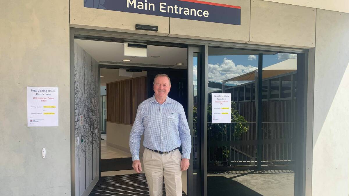 Stephen Bromhead outside the Manning Base Hospital's new front entrance. Photo supplied.