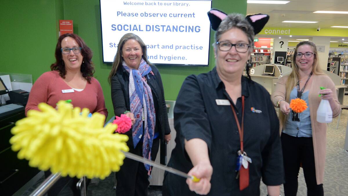 Danielle Donnelly, Kelly Kingsley-Wilson, Lisa Greenwood and Tiahne Daniel were happy to welcome customers back to a COVID safe Taree Library today.