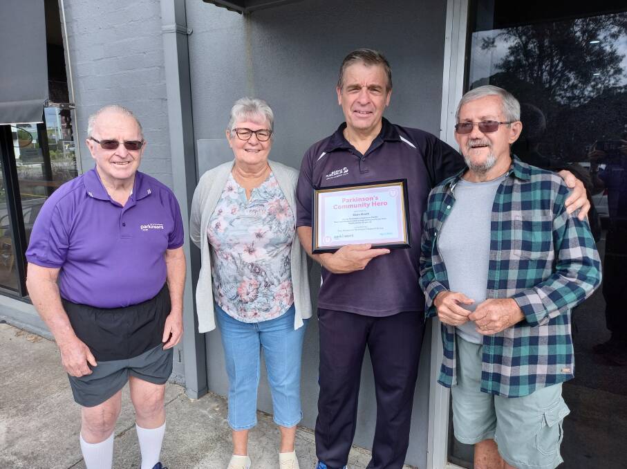 Allan Rapley - Parkinsons Port Macquarie Support Group Honorary Treasurer, Margaret Healey - Group Carers Coordinator, Dean Groth and Eddie Healey - Group member.