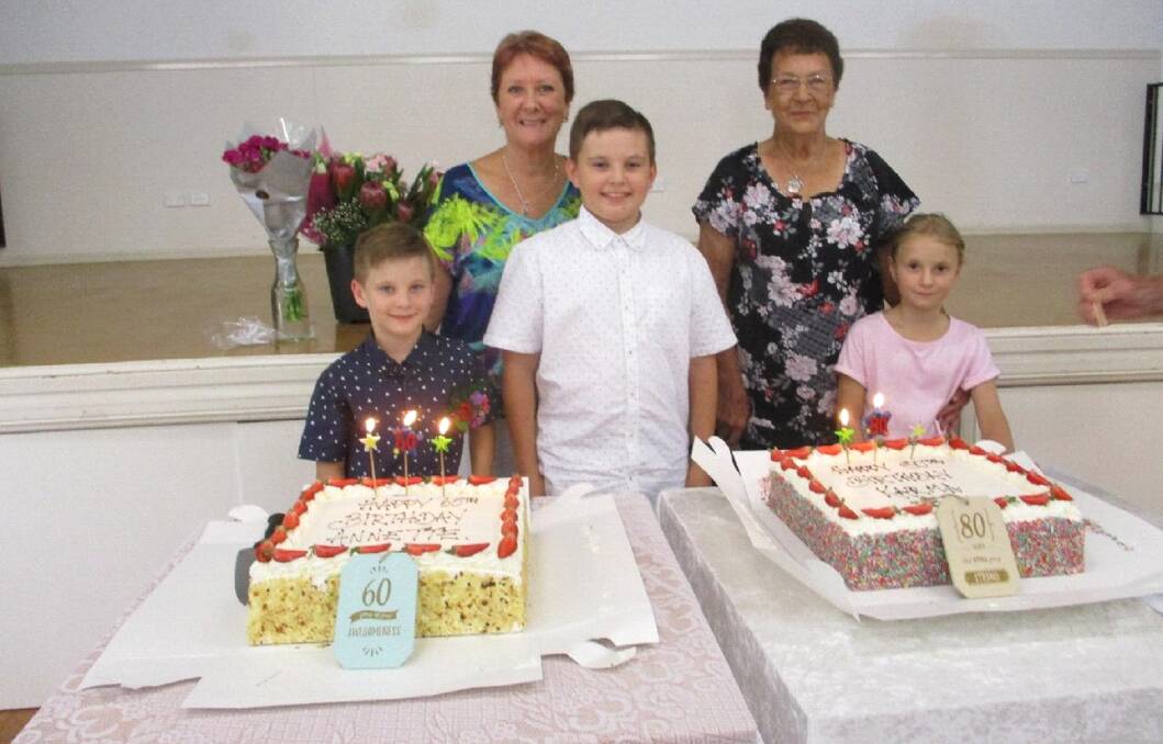FAMILY AFFAIR: Youngsters Corey Grout, Blake Grout, Madeline Grout joined Karma Delaney and daughter Annette Latimore to celebrate their combined 60th and 80th.