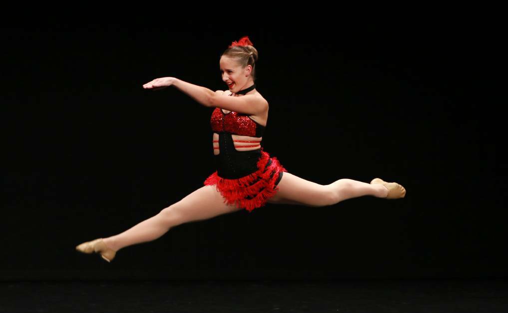 Flying leap: Kalani Cross from Taree was the winner of Section 538 District – Senior Jazz Championship 23 years and under at Taree and District Eisteddfod 2018. Photo: Scott Calvin/Carl Muxlow.