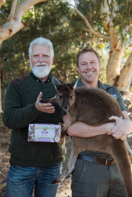 Award winning wildlife artist James Hough (left)designed the artwork for the Coles facial tissue boxes being sold to raise funds for Aussie Ark. Photo: Aussie Ark