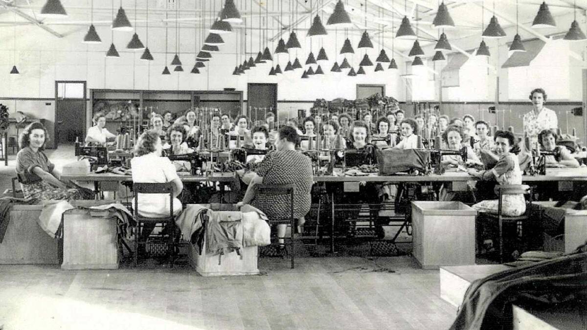 Inside the WWII uniform factory in Taree, 1944. Photo submitted