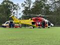 The Westpac Rescue Helicopter met NSW Ambulance on Tinonee Sporting Oval. Picture by Julia Driscoll.