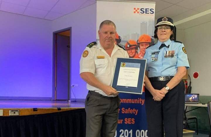 Allan Sheldon receiving a NSW SES Commissioner's Unit Citation in February 2021. Photo supplied