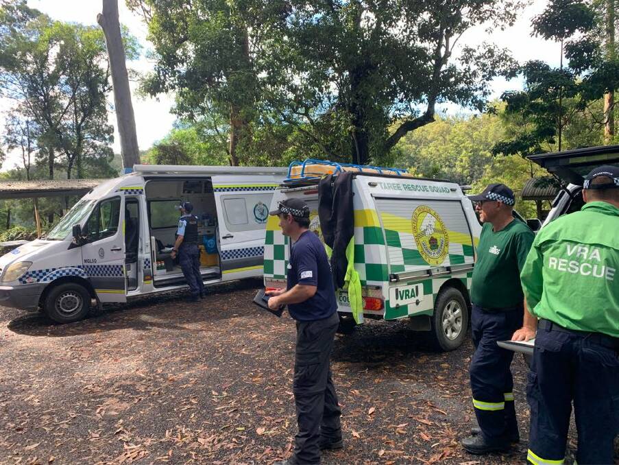 Members of Taree Volunteer Rescue Squad and NSW Police on location at Ellenborough Falls in search for missing man. Picture courtesy Taree Rescue Squad.