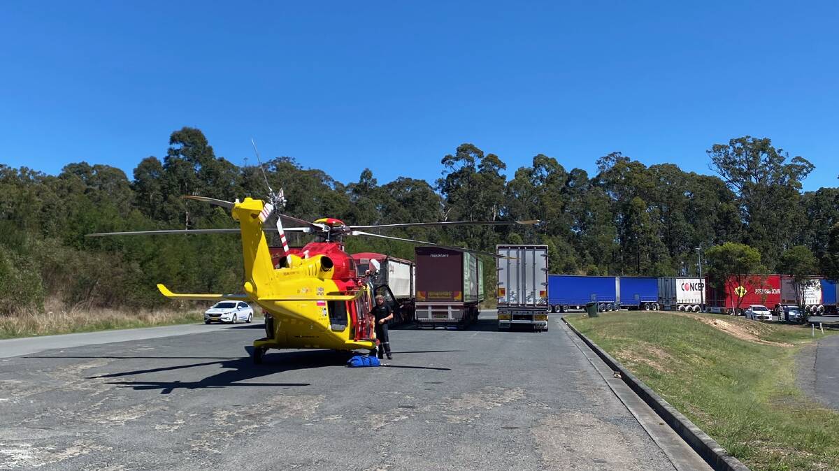 The Westpac Rescue Helicopter was called to transport two men to John Hunter Hospital following a crash on the Pacific Highway on Sunday, October 17. Picture: supplied