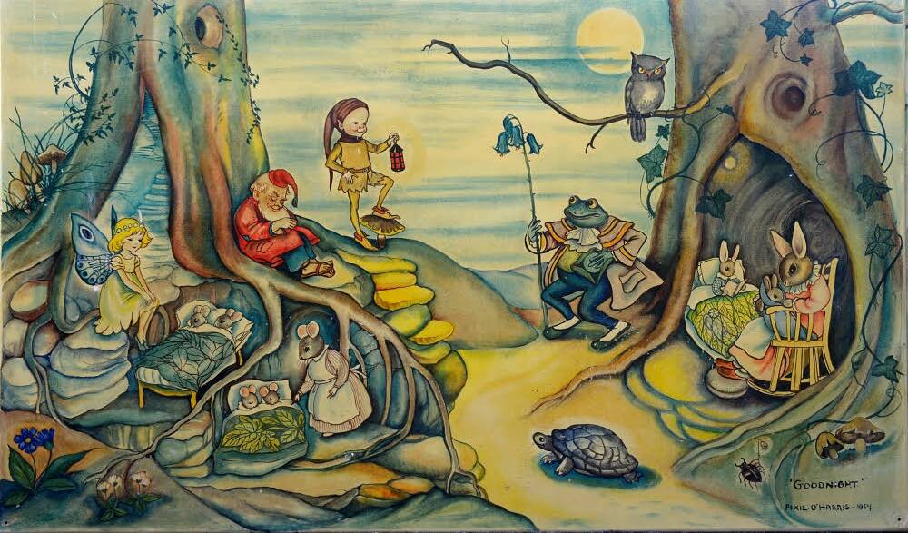 'Goodnight' by Pixie O'Harris, 1957, is one of the paintings in the exhibition. 