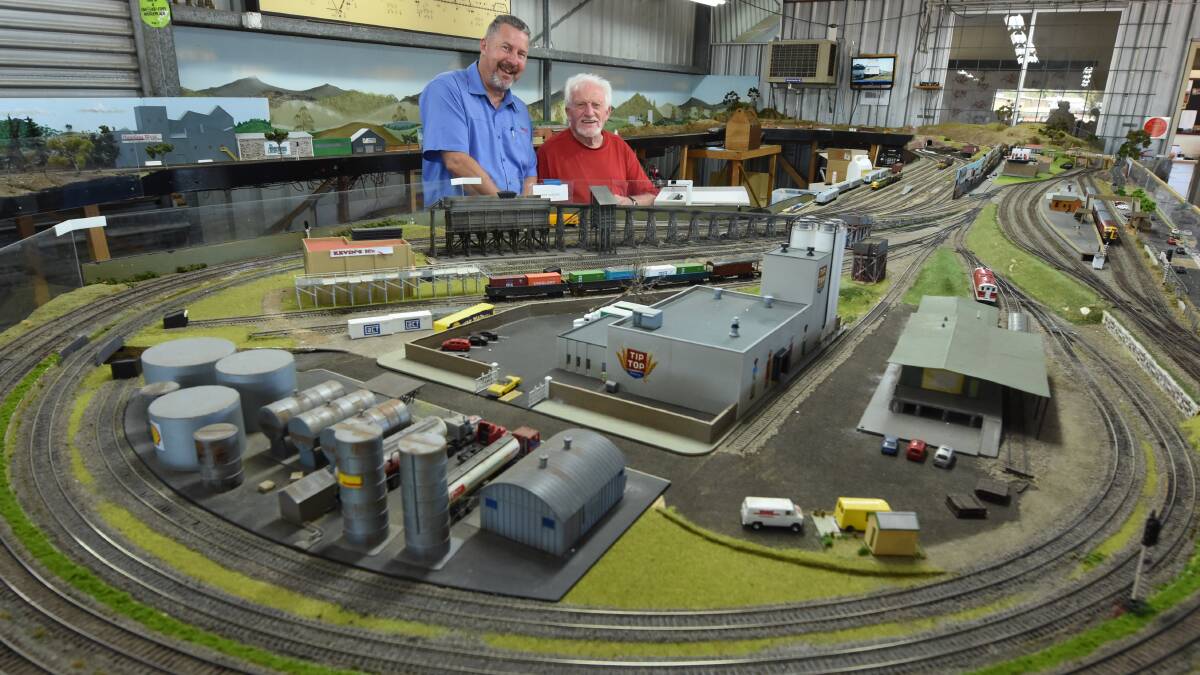 Ted Wheeler and Stephen Weber at the Taree and District Model Railway rooms in Manning Street.
