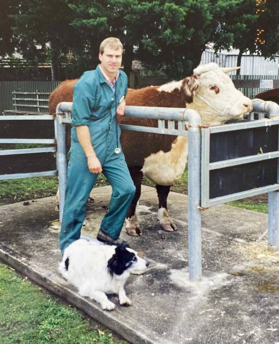 Peter in the early days of the practice, before the extensions to the clinic and the equine facility had been built. 