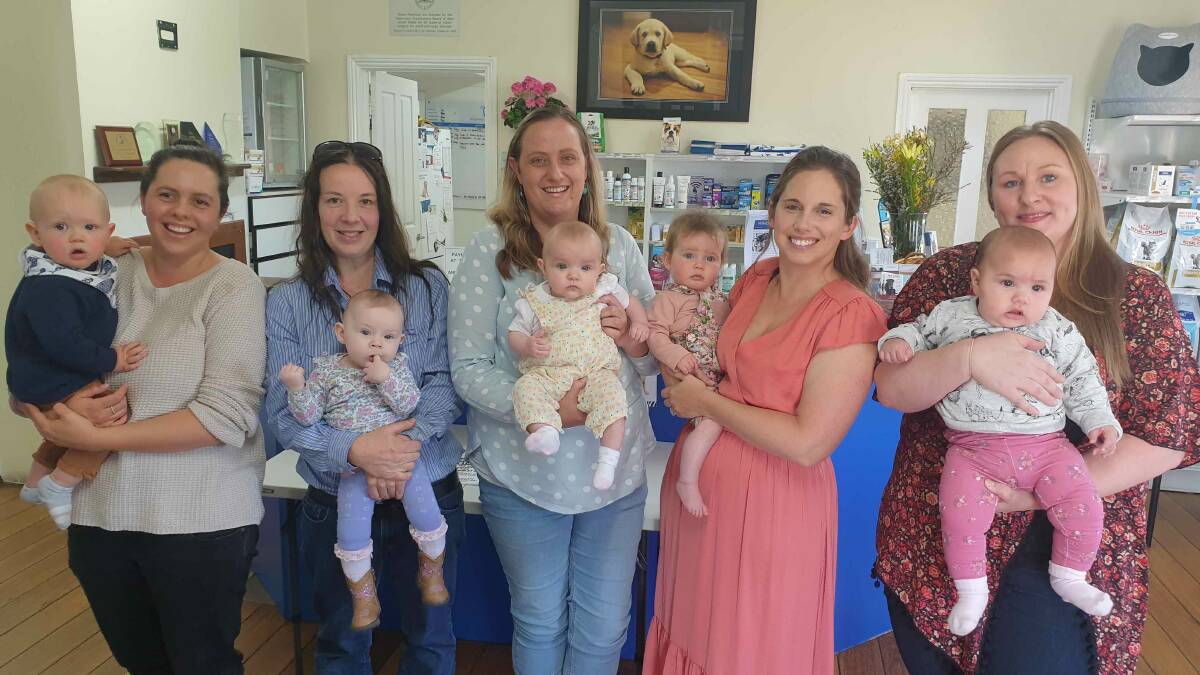 Ready-made mothers group: Em and Finley, Megan and Ellie, Nat and Grace, Alissa and Caroline and Amber and Moana. Photo: supplied