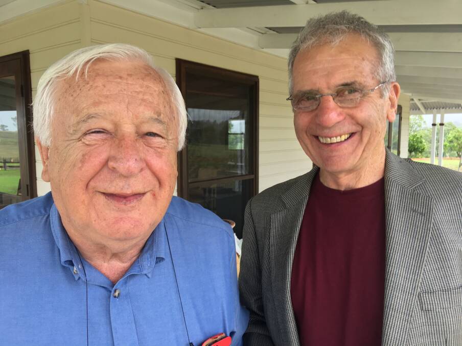 Past and present: The foundation president of Taree Toastmasters Club in 1968, Frank Hooke (left), meets current club president Michael Hollingworth. Photo: submitted