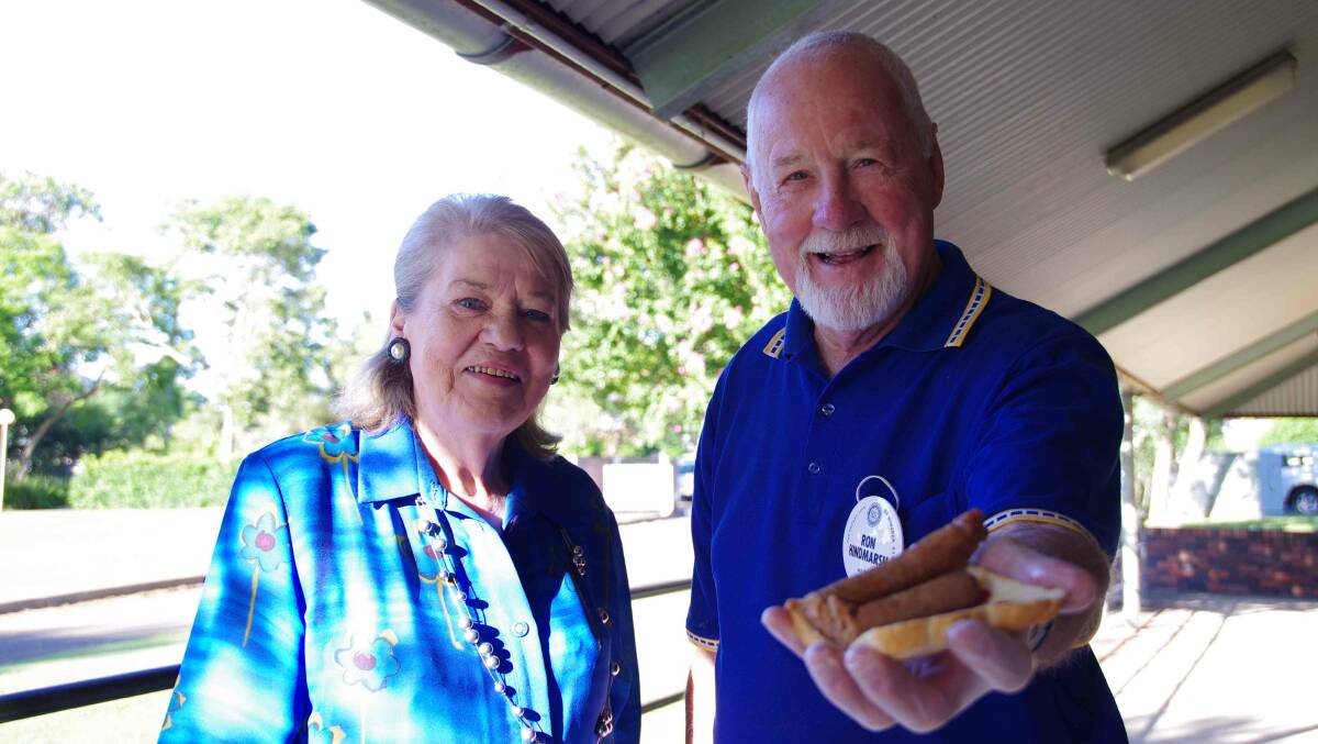 Manning Valley Historical Society president Mave Richardson AM PSM and Ron Hindmarsh from Wingham Rotary at the 2021 Australia Day celebrations. Photo: Julia Driscoll