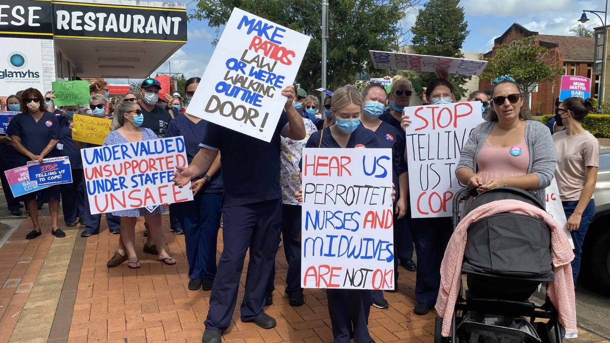 Hear our voices: more than 100 nurses and midwives attended the protest in Taree. Photo: Julia Driscoll