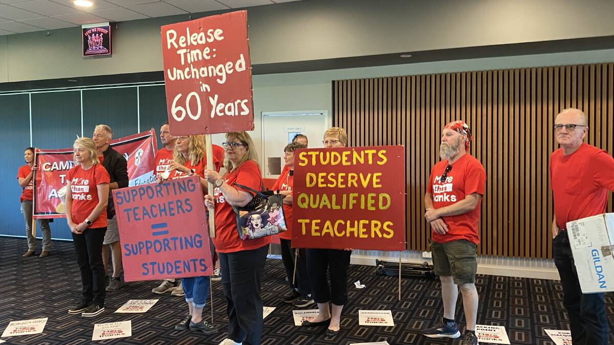 Teachers from the Camden Haven joined teachers from the Manning Valley and Great Lakes at the rally in Taree. Photo: Julia Driscoll