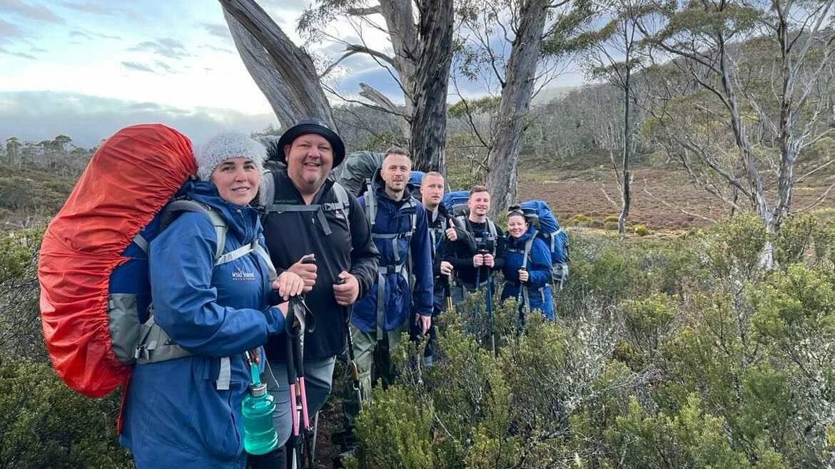 Club Taree Community Team members Kylie Morris, Paul Allan, Jonathan Flanagan, Matt Byram, Jordan Pares and Jacqui Mendham trekking to raise funds for Beyond Blue. Picture supplied. 