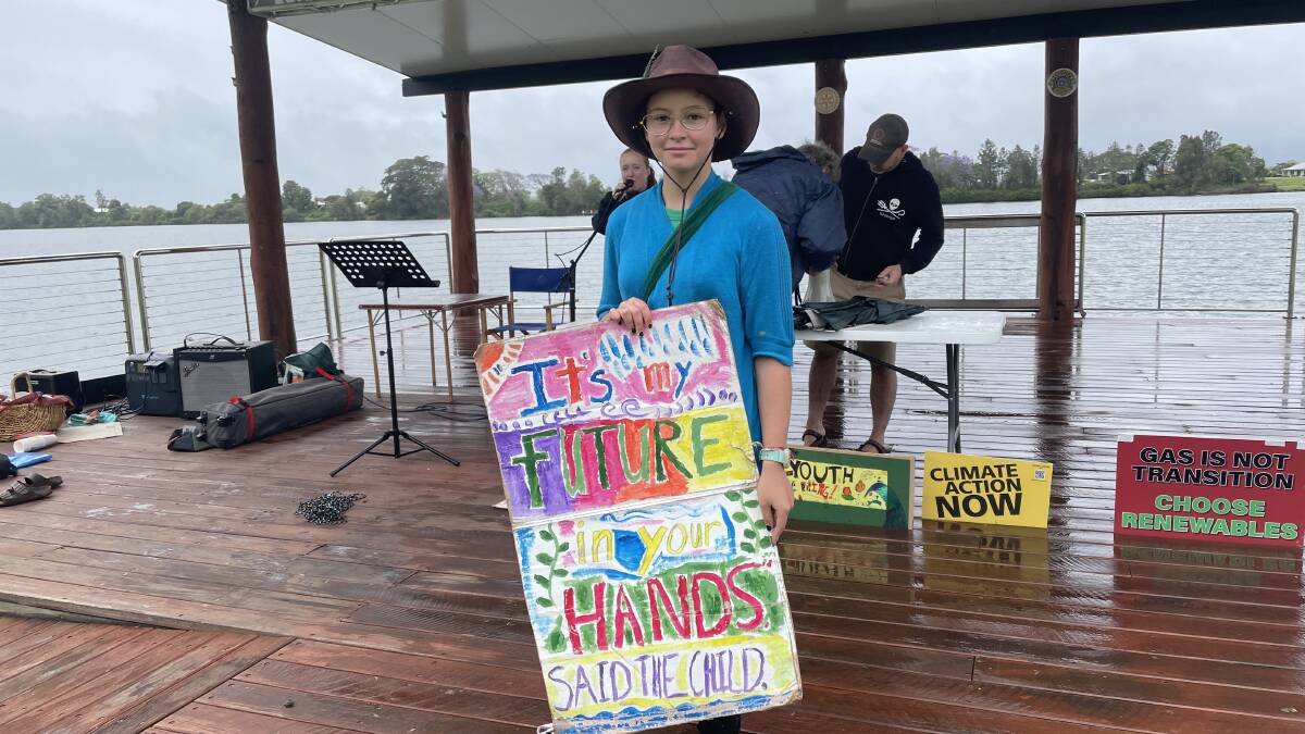 School Strike 4 Climate co-organiser Shiloh Herzberg Nicholls on the banks of the Manning River. Picture Julia Driscoll