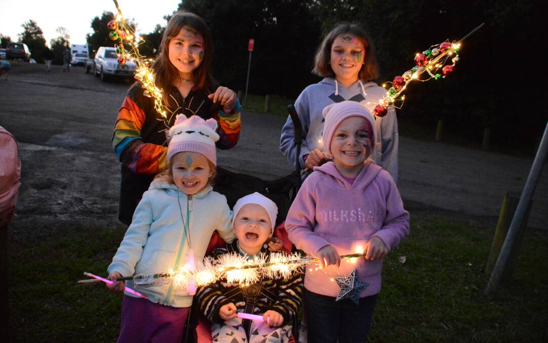 Eva, Willow, Jamarra and Amelia Jenkins and Lilli Urquhart at the 2018 Winter Solstice Lantern Walk. Photo: Scott Calvin