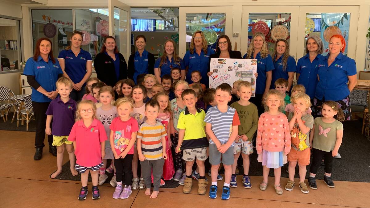 Minister for Education and Early Childhood Learning Sarah Mitchell with staff and children at Wingham Preschool. Photo supplied