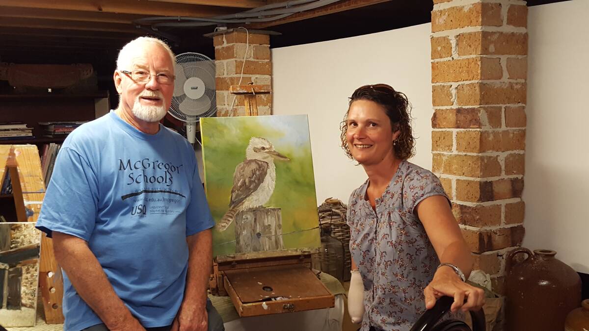 Jillian Oliver with fellow artist Ron Hindmarsh. The due started an art therapy class for veterans and service personnel. Photo: submitted