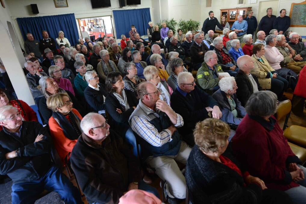 The Wingham Bowling Club auditorium was filled for the public meeting. Photo: Scott Calvin