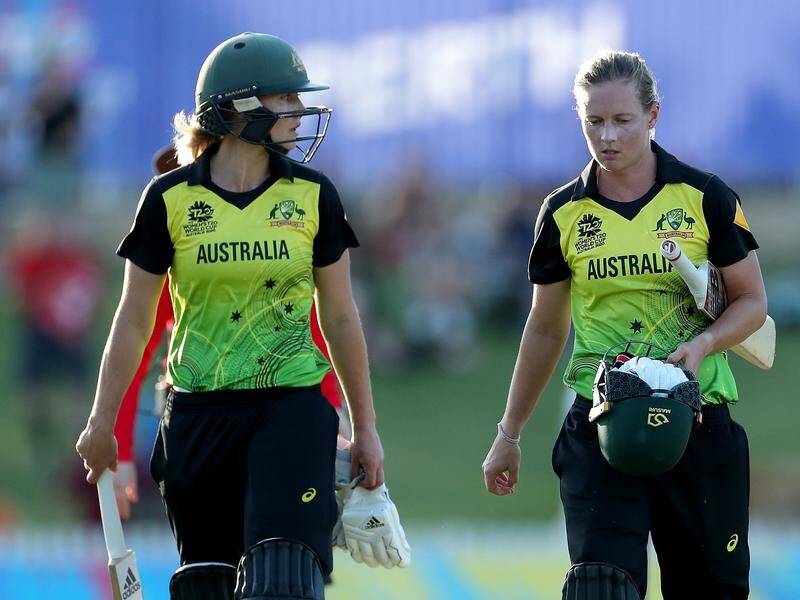 Australia, led by Meg Lanning (r), have been backed by Pat Cummins to find for at the World Cup.