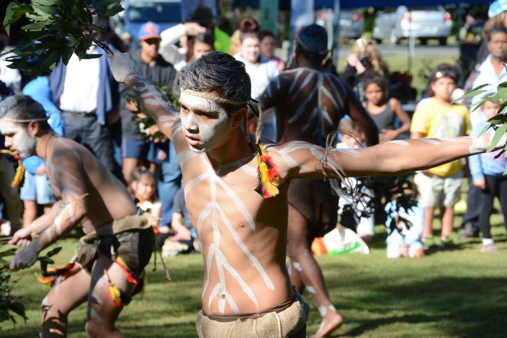 Ben Williams performing the welcome dance at the 2015 NAIDOC Week opening ceremony at Saltwater National Park.
