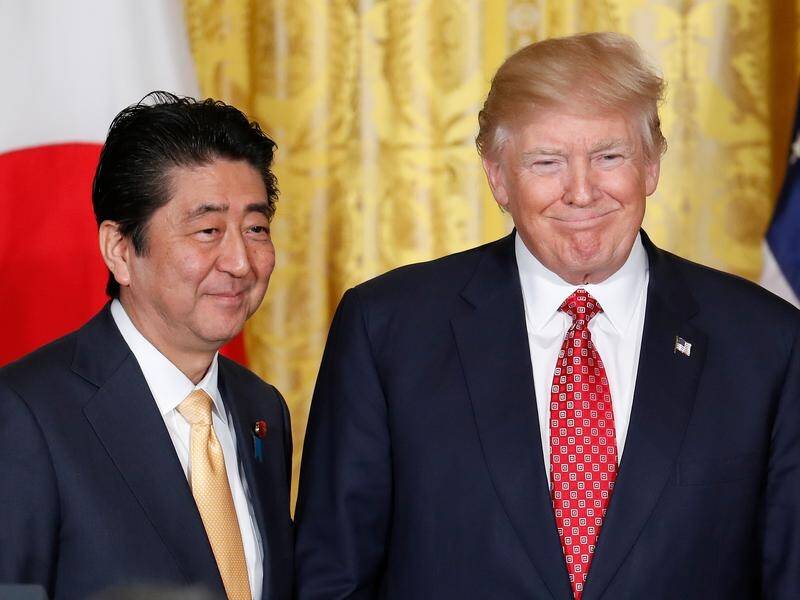 US President Donald Trump and Japanese PM Shinzo Abe are due to hold talks on North Korea.