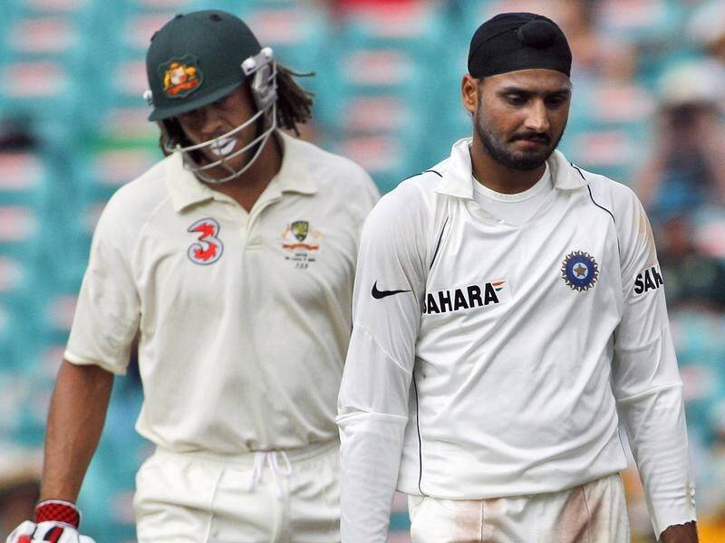 India's Harbhajan Singh and Australia's Andrew Symonds during second Test in Sydney in January 2008