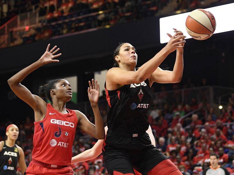 Las Vegas centre Liz Cambage had a double-double in their WNBA playoff loss at Washington.