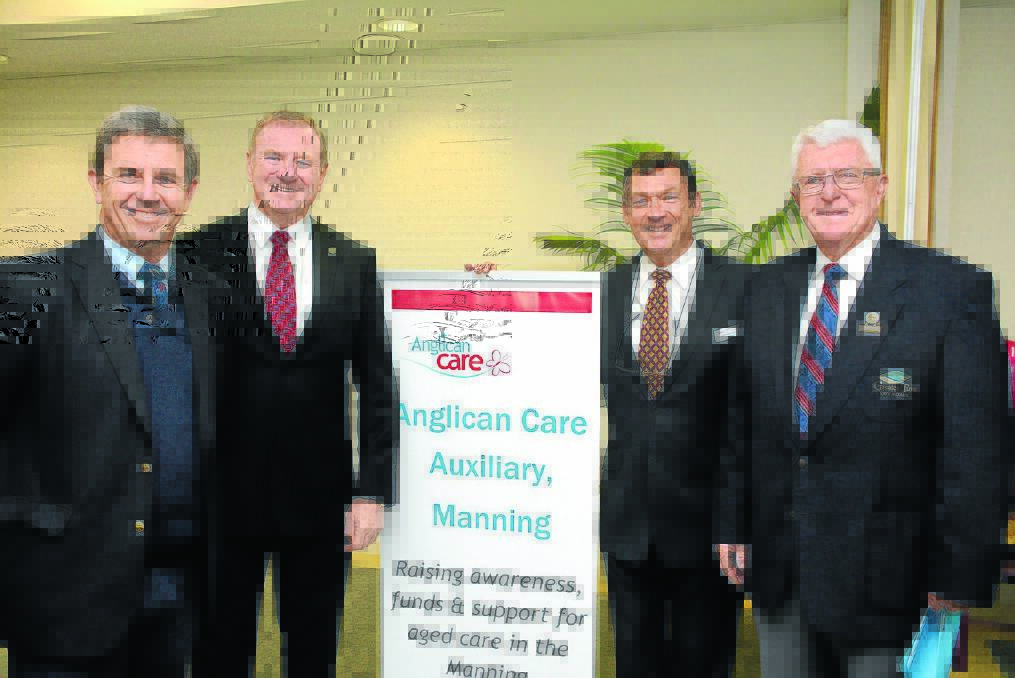 Opening the auxiliary: Federal member for Lyne Dr David Gillespie, member for Myall Lakes Stephen Bromhead, president of Anglican Care Auxiliary, Manning George Hoad and Greater Taree City Council mayor Paul Hogan at the official opening of the Anglican Care Auxiliary, Manning.
