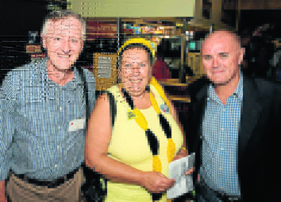 David Keegan, Kathy Barbour and Steve Attkins. Dr Keegan and Mr Attkins are candidates in the coming State government elections and Kathy is a member of the Knitting Nannas against Coal Seam Gas Mining. Ashley Cleaver photos.